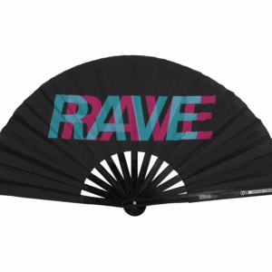 Festivalwaaier „RAVE” zwart, teal-roze – Techno- & rave-accessoire