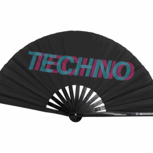Festivalwaaier „TECHNO” Zwart, blauwgroen-roze – Techno & Rave